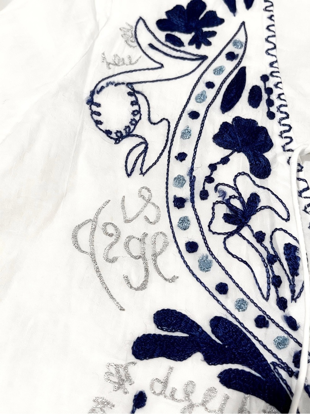 Desigual Cotton Boho Peasant Blouse White Blue Embroidered Tunic Top L - Picture 8 of 16